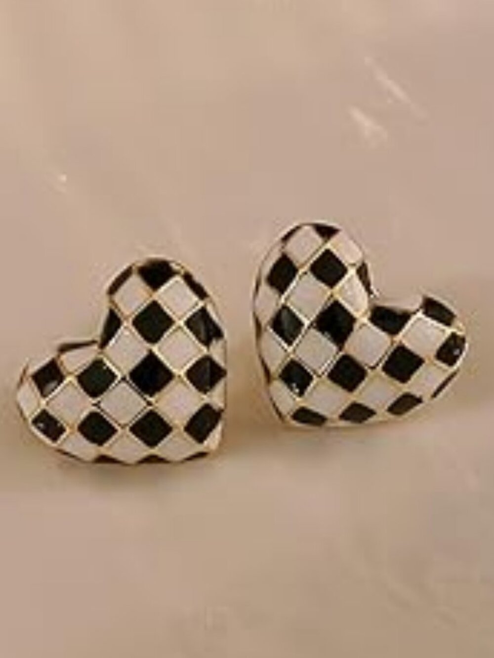 New Trendy Checkered Stud Earrings Enamel Black White Striped Checkerboard